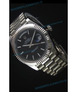 Rolex Day Date Japanese Replica Watch - Black Dial in Steel Casing - 40MM